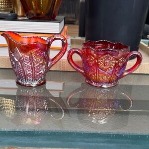Indiana Glass Heirloom Sunset Carnival Glass Creamer and Sugar Set
